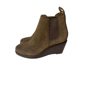 Clarks‎ Womens Green Suede Chelsea Wedge Ankle Boots Size 7